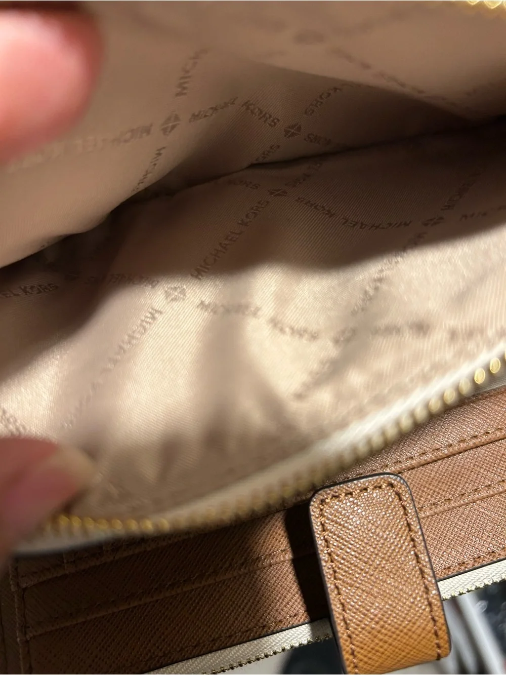Michael Kors Cream & Brown Signature Wristlet Clutch